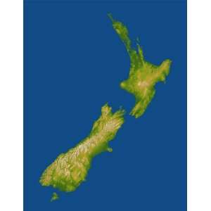  Earth Topographic Satellite Map of New Zealand 30.5 X 24 