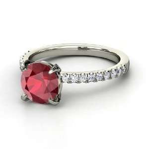  Candace Ring, Round Ruby Platinum Ring with Diamond 