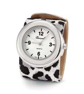  Womens Silver Tone Black White Animal Print Wristwatch 