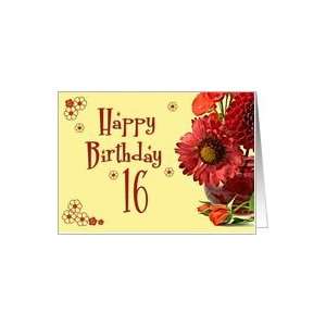   : Red flowers in a red vase card for a 16 year old Card: Toys & Games