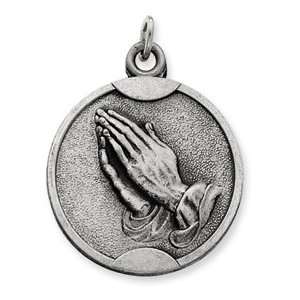  Sterling Silver Antiqued Praying Hands Pendant 