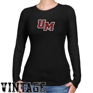 NCAA UMass Minutemen Ladies Black Distressed Logo Vintage Long Sleeve 