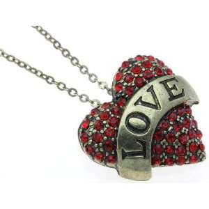  Rockabilly Red Heart Love Engraved Fashion Necklace 