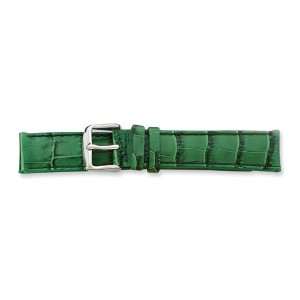  22mm Long Green Croc Grain Chrono Silver tone Buckle Watch 