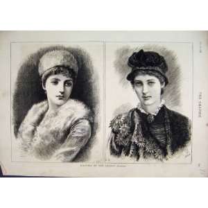 1878 Beauties London Season Portrait Women Hats Print  