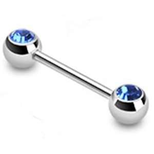   Ring Piercing Barbell with Blue Front Facing Gems 