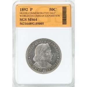 1892 MS64 World Columbian Expo Silver Commemorative Half Dollar Graded 