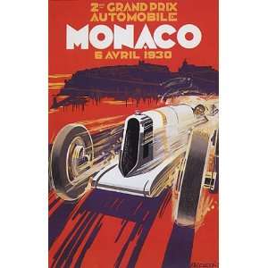   GRAND PRIX AUTOMOBILE MONACO 1930 CAR RACE VINTAGE POSTER CANVAS REPRO
