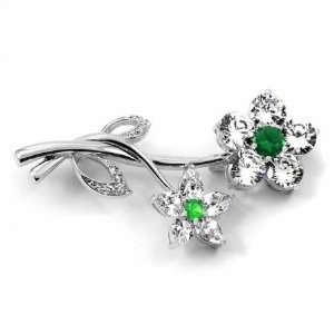  Romas CZ Cubic Zirconia Flower Brooch   Emerald: Jewelry