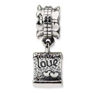    925 Sterling Silver Charm Square Love Note Dangle Bead: Jewelry