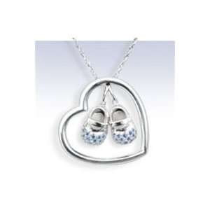  Sterling Silver & Blue CZ Heart n Sole Bliss Necklace 