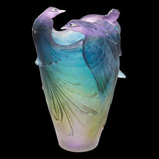 Daum Crystal BIRD OF PARADISE JEWELS VASE 03963 New In Box MINT  