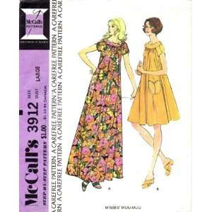 McCalls 3912 Vintage Sewing Pattern Misses Full Figure Muu Muu Size 