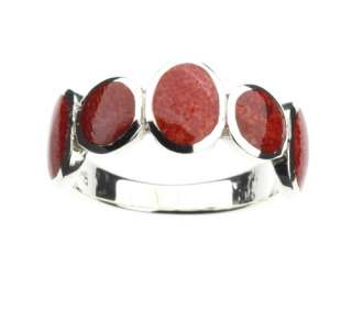 RED CORAL & 925 STERLING SILVER RING size 9 / R  