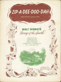 Zip A Dee Doo Dah SONG OF SOUTH Walt Disney 1946 Sheet Music  