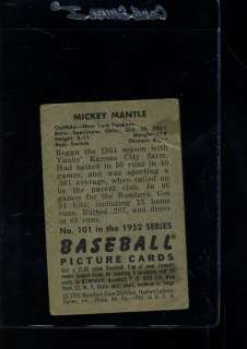 1952 BOWMAN #101 MICKEY MANTLE POOR *12058  