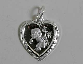 Chinese Zodiac Sterling Silver MONKEY Heart Pendant  