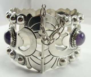 Sterling Silver Bracelet Amethyst Cabochon 3 Piece 8  