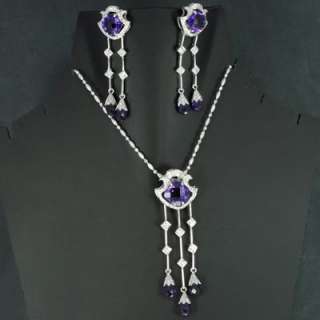 18k Gold Natural Top Amethyst Diamond Jewelry Set Chain hand made 