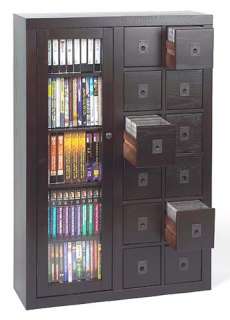 CD DVD Library Drawer Storage Cabinet w/Glass Door NEW  