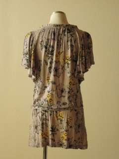 Anthropologie Deletta gray floral jersey lace trim belted tunic top S 