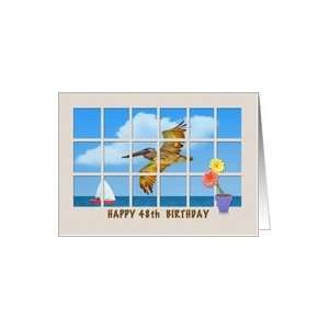  48th Birthday Card with Brown Pelican and Flowers Card 