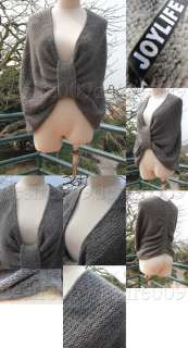 Joylife   Gray wool knit poncho seam top, one large self ties knot 