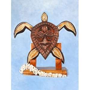  PRIMITIVE TURTLE MASK 8 W/ TIKI CARVING   TIKI DECOR 