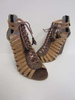 Lovely People womens derris brown laced up snakeprint wedge heels 7 $ 