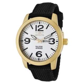 Invicta Mens 1049 White Dial 18k Gold Plated Stainless Steel Black 