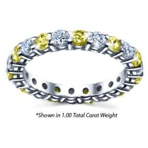 Womens Diamond Eternity Ring Shared Prong Diamond and Yellow Sapphire 