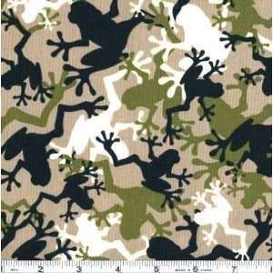  45 Wide Camoflauge Frogs Khaki Fabric By The Yard: Arts 