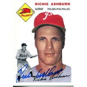  Richie Ashburn Autographed 1954 Reprint Topps Card Sports 