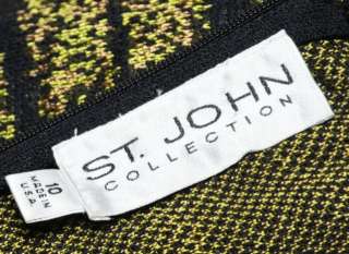 St. John Collection Green Tigerstripe Print Embellished Knit Shift 
