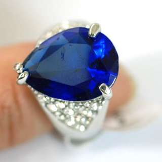 r7618 Size 8 Drop 10K White GP Gift Sapphire Gemstone CZ Ring Fashion 