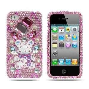Apple iPhone 4 (AT&T/Verizon) Full Diamond Hot Pink Rhinestone Bear 