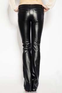 Black Shiny Leather Stretchy Leggings Sz 6 16 w1407  