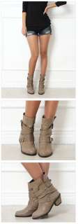   Gray Strapy 2 Inch Heels Ankle Boots /14901★★★★★  