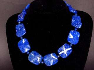 Necklace Lapis Lazuli Huge 30mm Wave Rectangles 925  