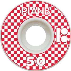  Plan B Checked 50mm Red White Skate Wheels: Sports 