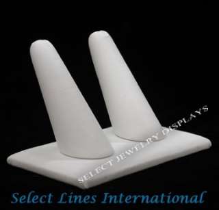 White Faux Leather 2 Finger Ring Stand Jewelry Display  