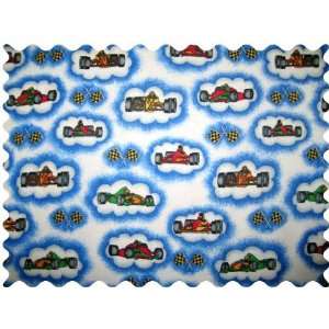  SheetWorld Race Cars Blue Fabric   By The Yard: Baby