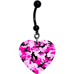  Pink Camouflage Heart Belly Ring: Jewelry