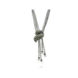  Silver Marcasite & Pearl Drop Necklace: Jewelry