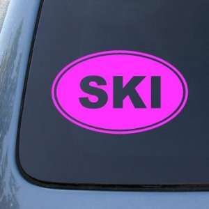   EURO OVAL   Skiing   Vinyl Car Decal Sticker #1743  Vinyl Color: Pink