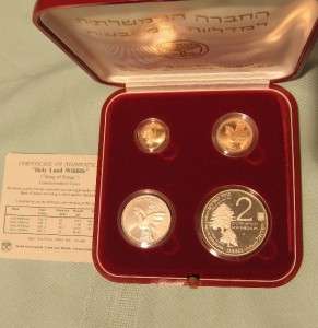 ISRAEL 1991 HOLY LAND WILDLIFE DOVE & CEDAR COINS SET 2 GOLD 0.35oz +2 