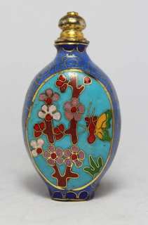 CHINESE HANDWORK PAINTING FLOWER OLD CLOISONNE SNUFF BOTTLE 