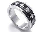 Mens Womens Black Silver Stainless Steel Cross Ring Size 10 #U20143 