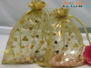 50pcs gold/gold love organza jewelry bags 4x6 inch XK  