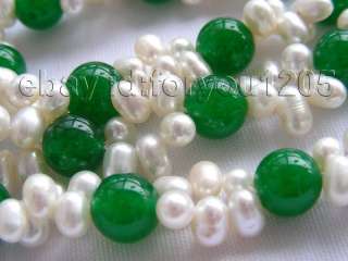 22 3rows Natural White Pearl Green Jade Necklace 14k!  